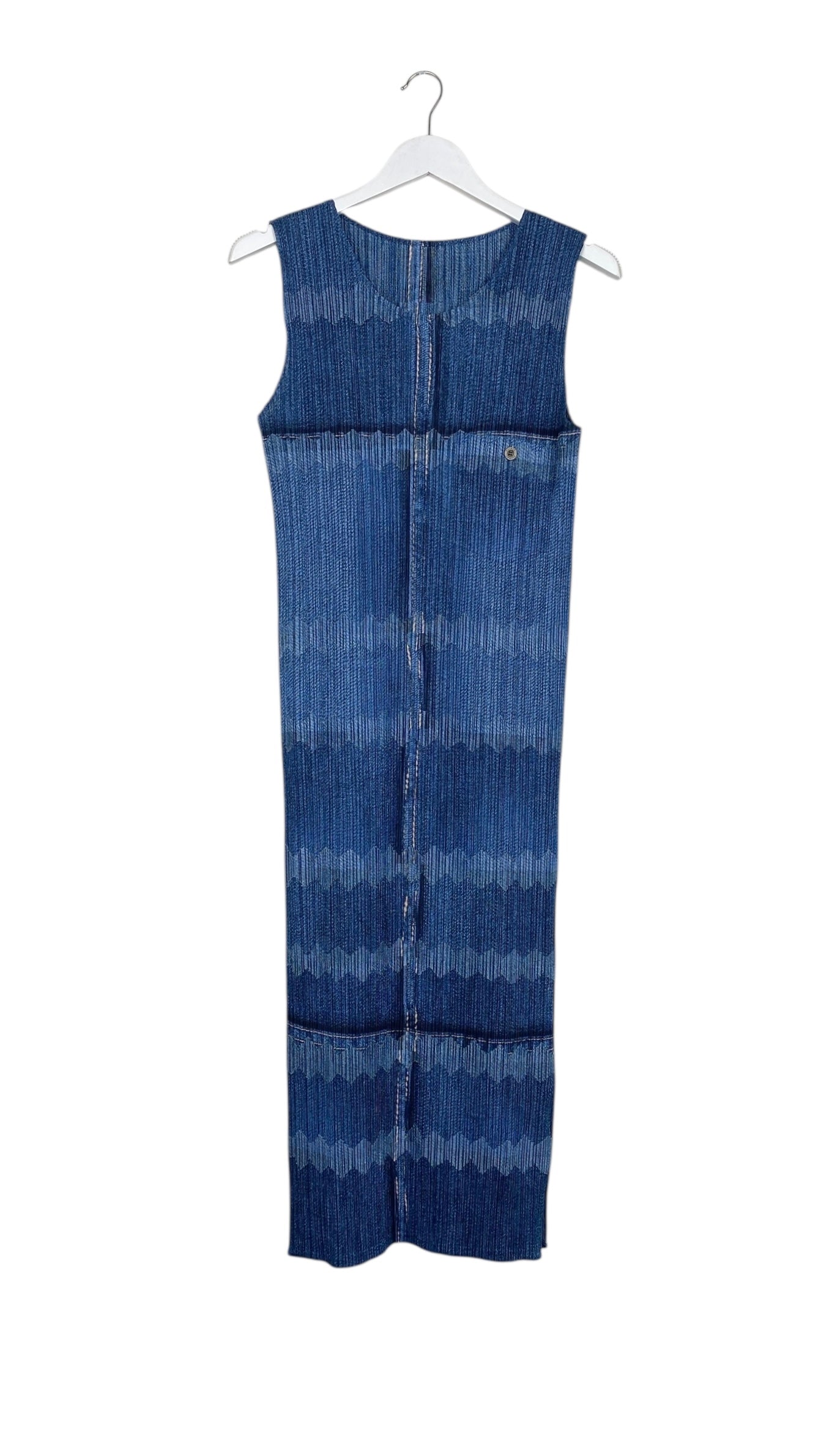 ISSEY MIYAKE PLEATS PLEASE denim tromp loeil print dress