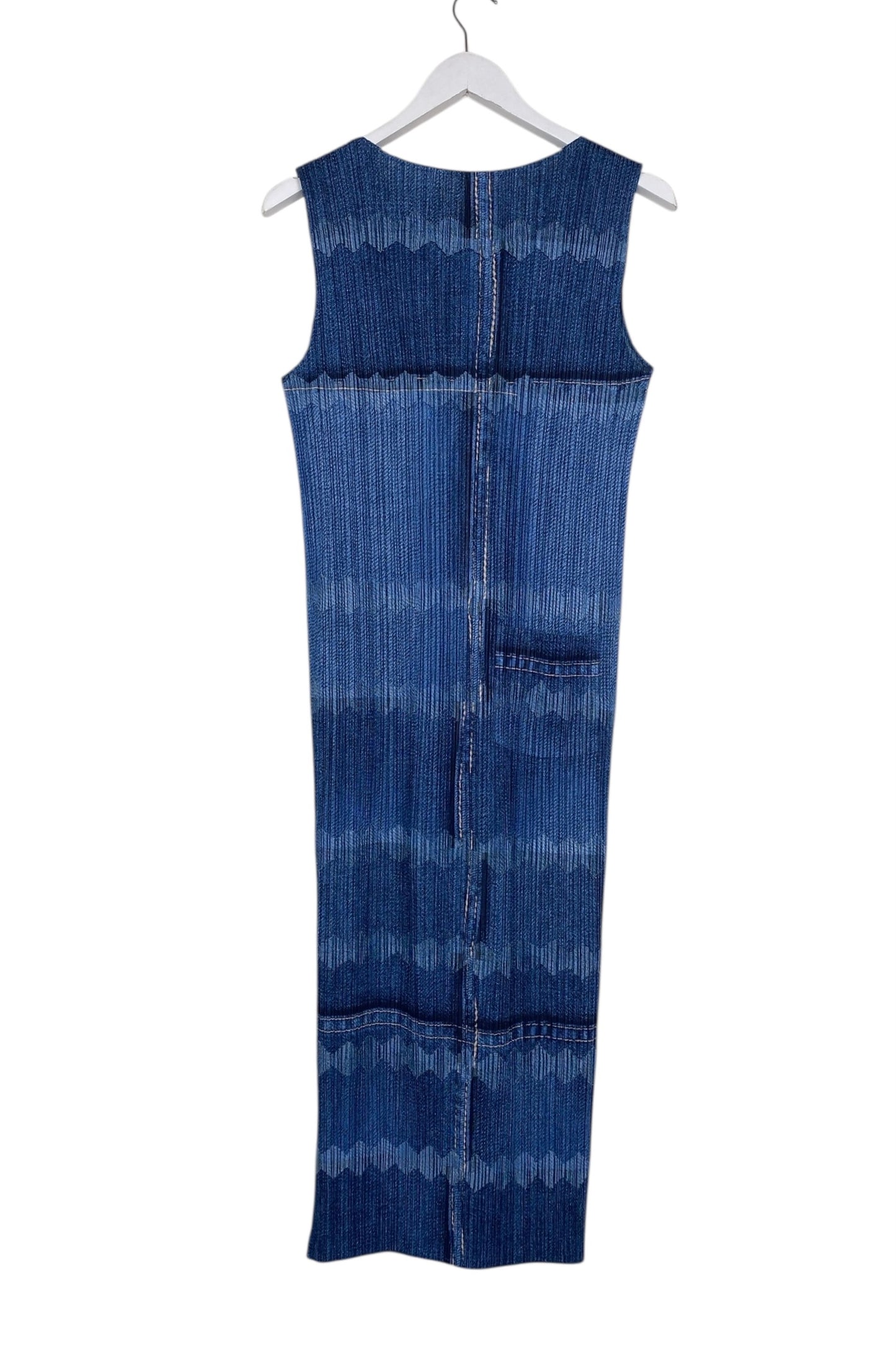 ISSEY MIYAKE PLEATS PLEASE denim tromp loeil print dress