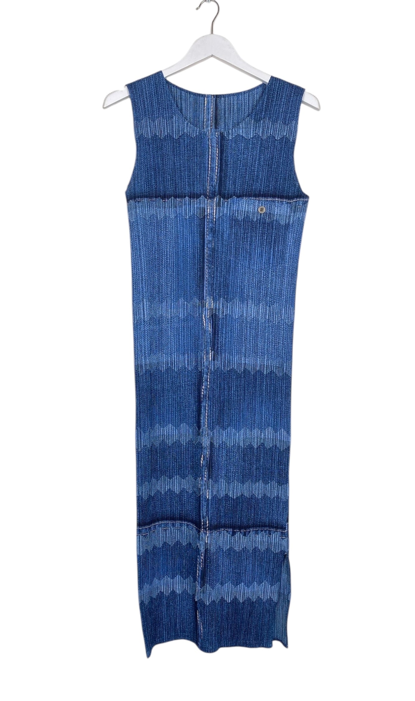ISSEY MIYAKE PLEATS PLEASE denim tromp loeil print dress