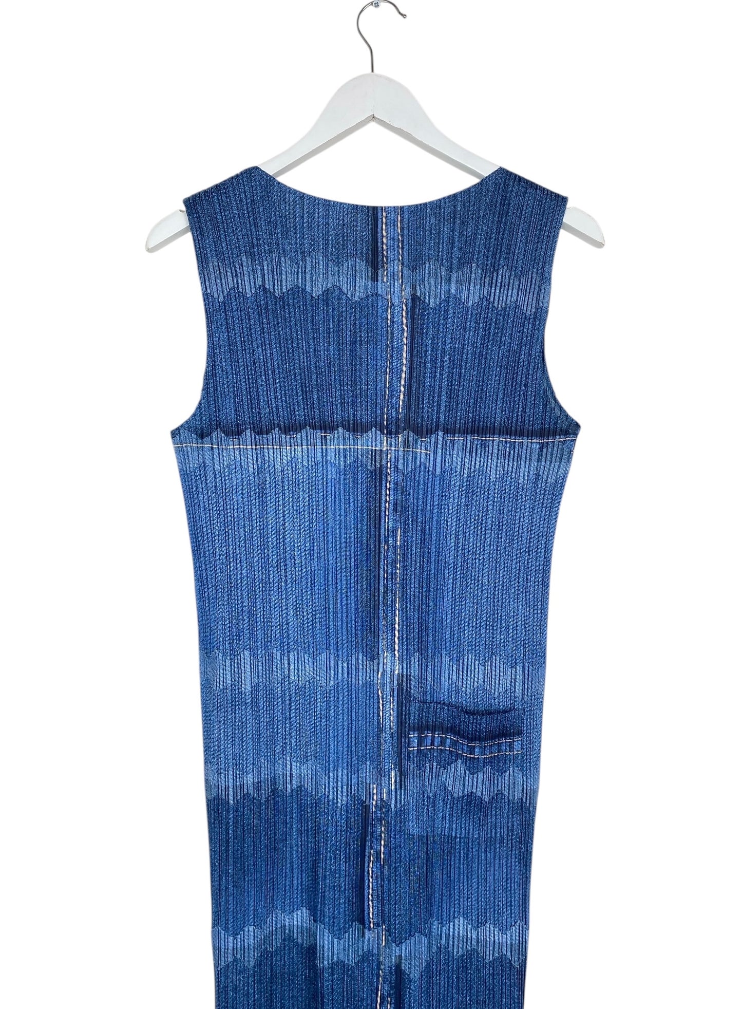 ISSEY MIYAKE PLEATS PLEASE denim tromp loeil print dress