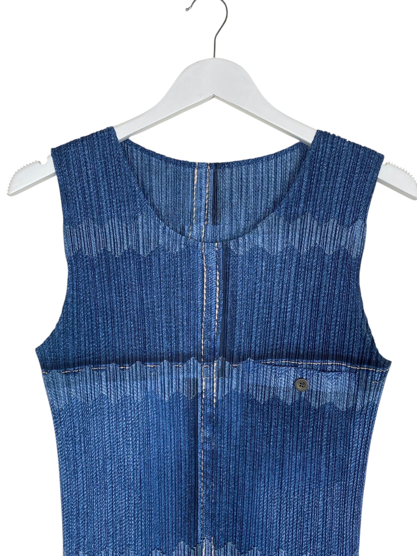 ISSEY MIYAKE PLEATS PLEASE denim tromp loeil print dress
