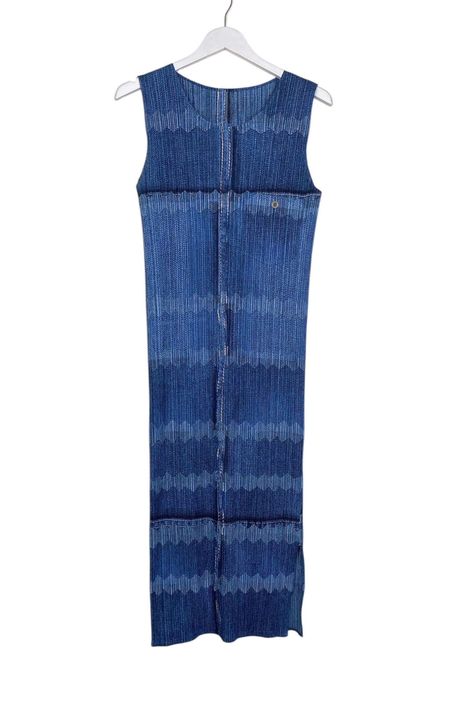 ISSEY MIYAKE PLEATS PLEASE denim tromp loeil print dress