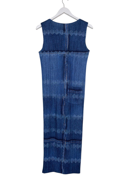 ISSEY MIYAKE PLEATS PLEASE denim tromp loeil print dress