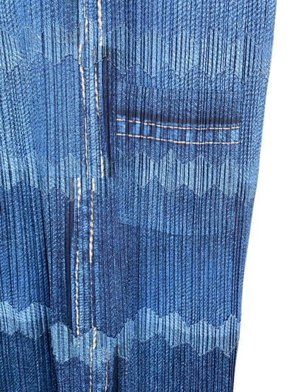 ISSEY MIYAKE PLEATS PLEASE denim tromp loeil print dress