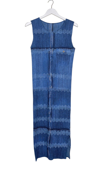 ISSEY MIYAKE PLEATS PLEASE denim tromp loeil print dress