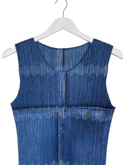 ISSEY MIYAKE PLEATS PLEASE denim tromp loeil print dress