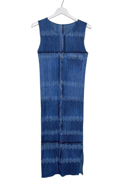ISSEY MIYAKE PLEATS PLEASE denim tromp loeil print dress