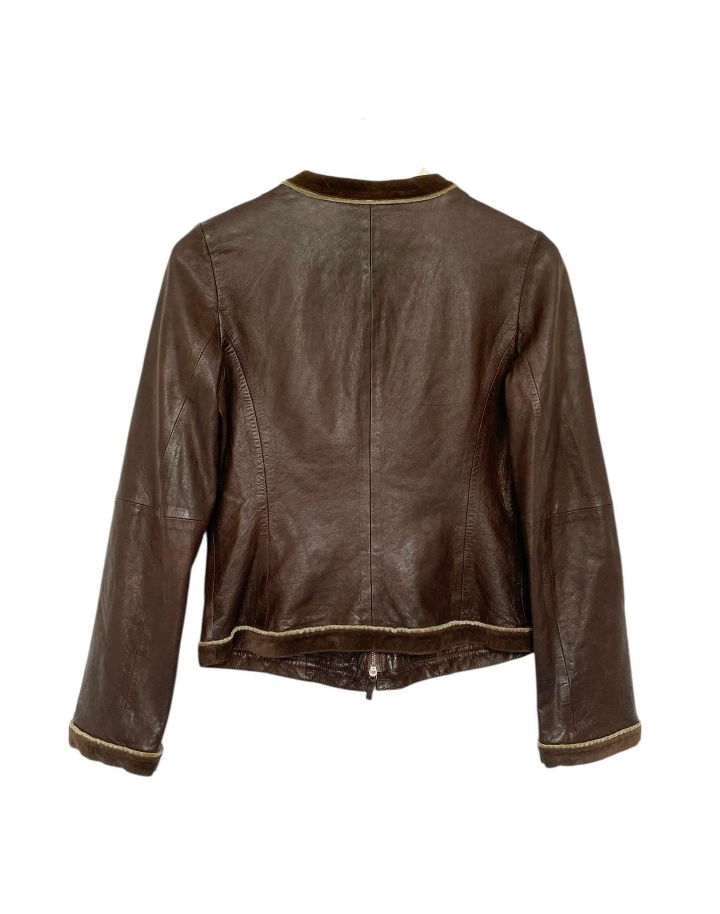 EMPORIO ARMANI Brown Leather Zip Up Jacket 40IT