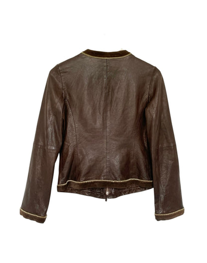 EMPORIO ARMANI Brown Leather Zip Up Jacket 40IT