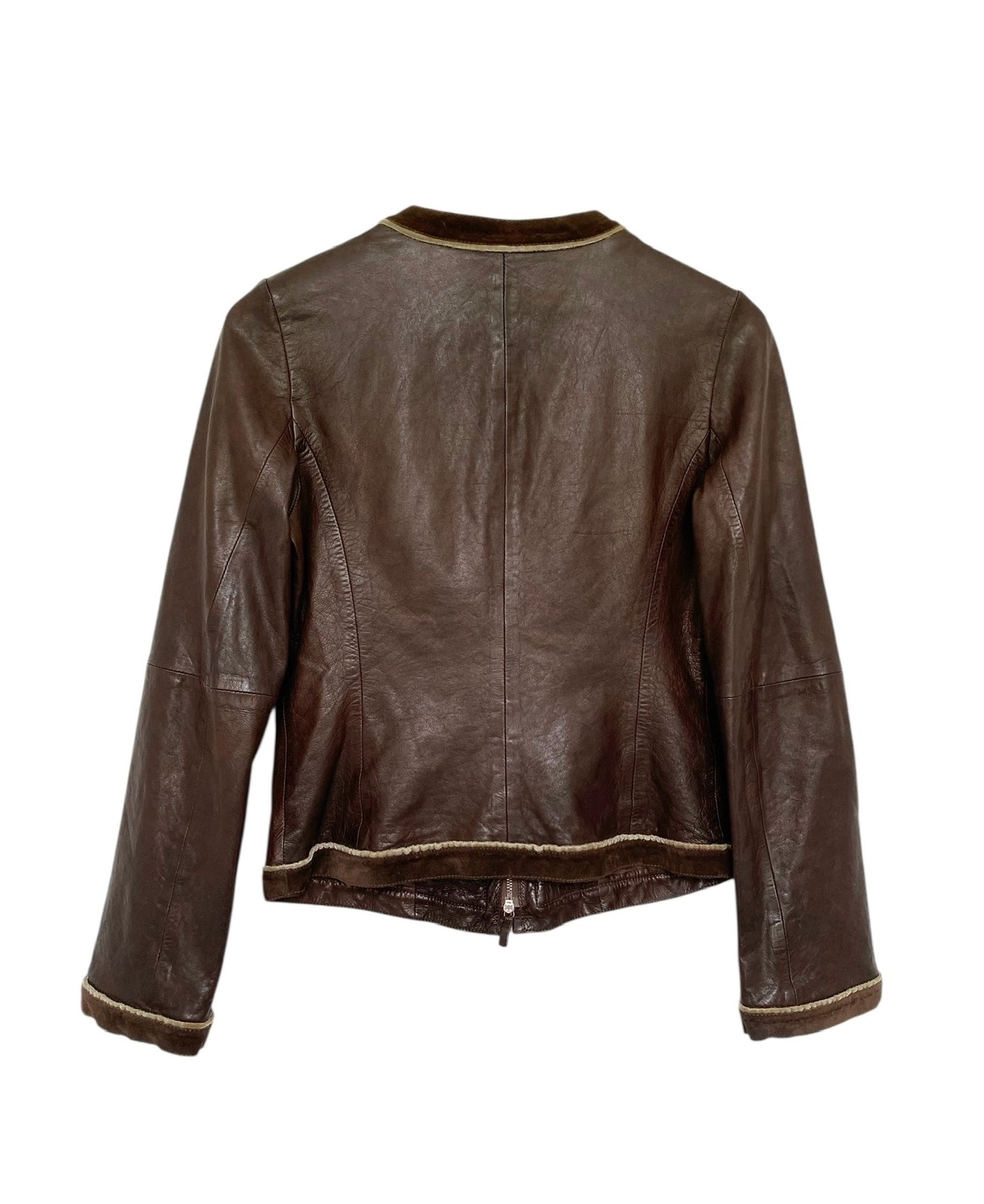 EMPORIO ARMANI Brown Leather Zip Up Jacket 40IT