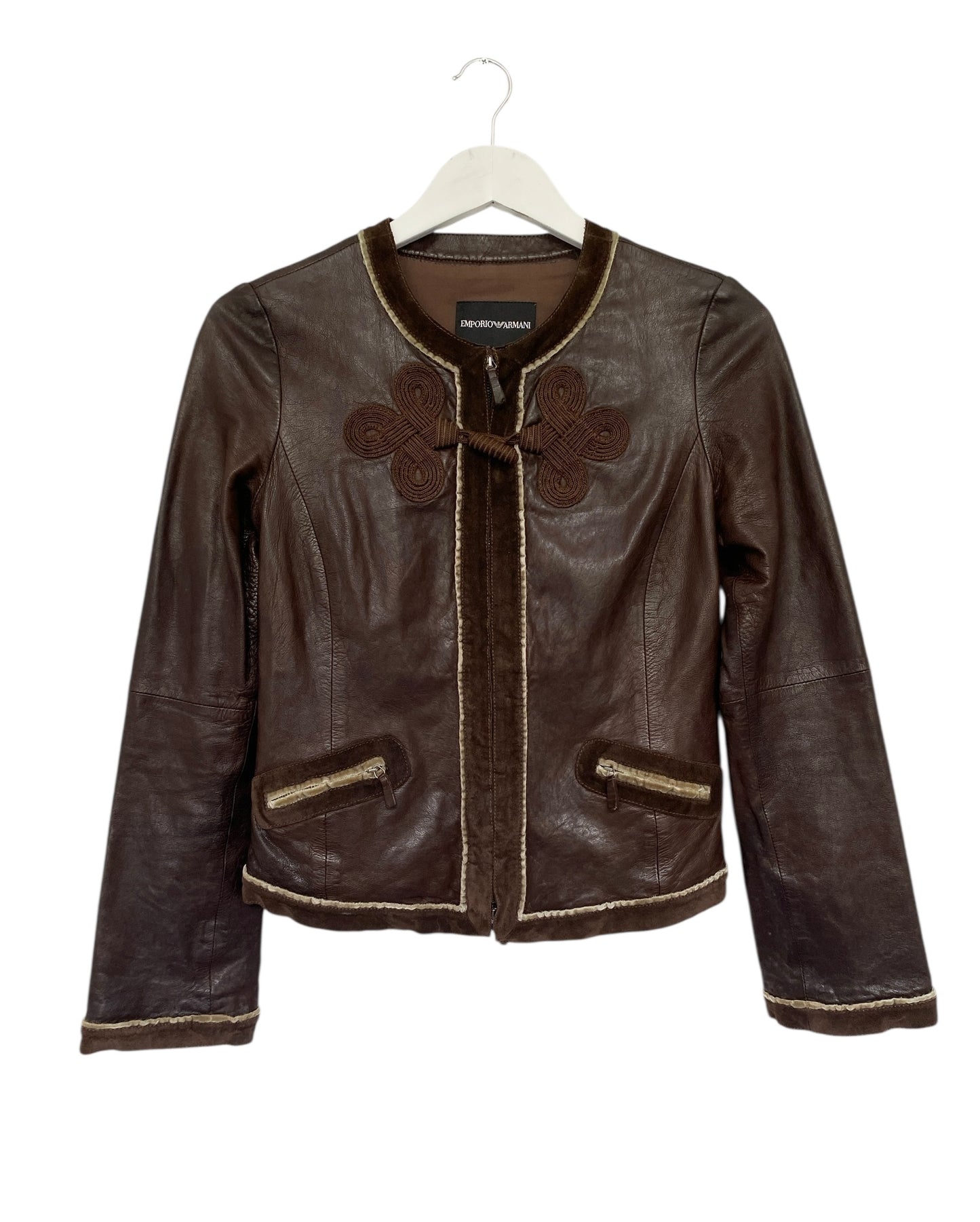 EMPORIO ARMANI Brown Leather Zip Up Jacket 40IT