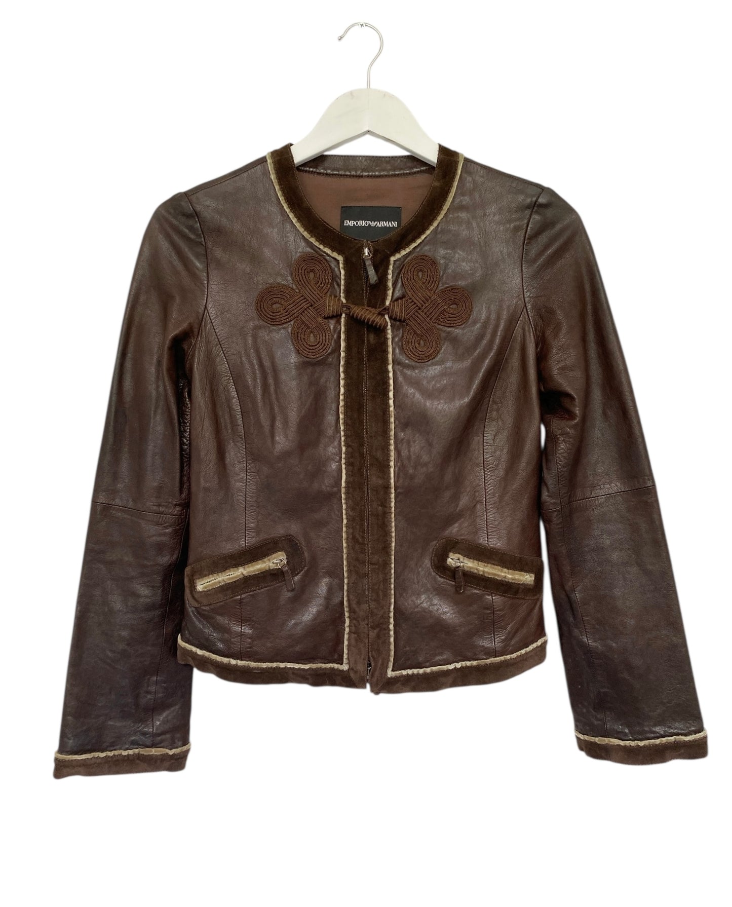 EMPORIO ARMANI Brown Leather Zip Up Jacket 40IT