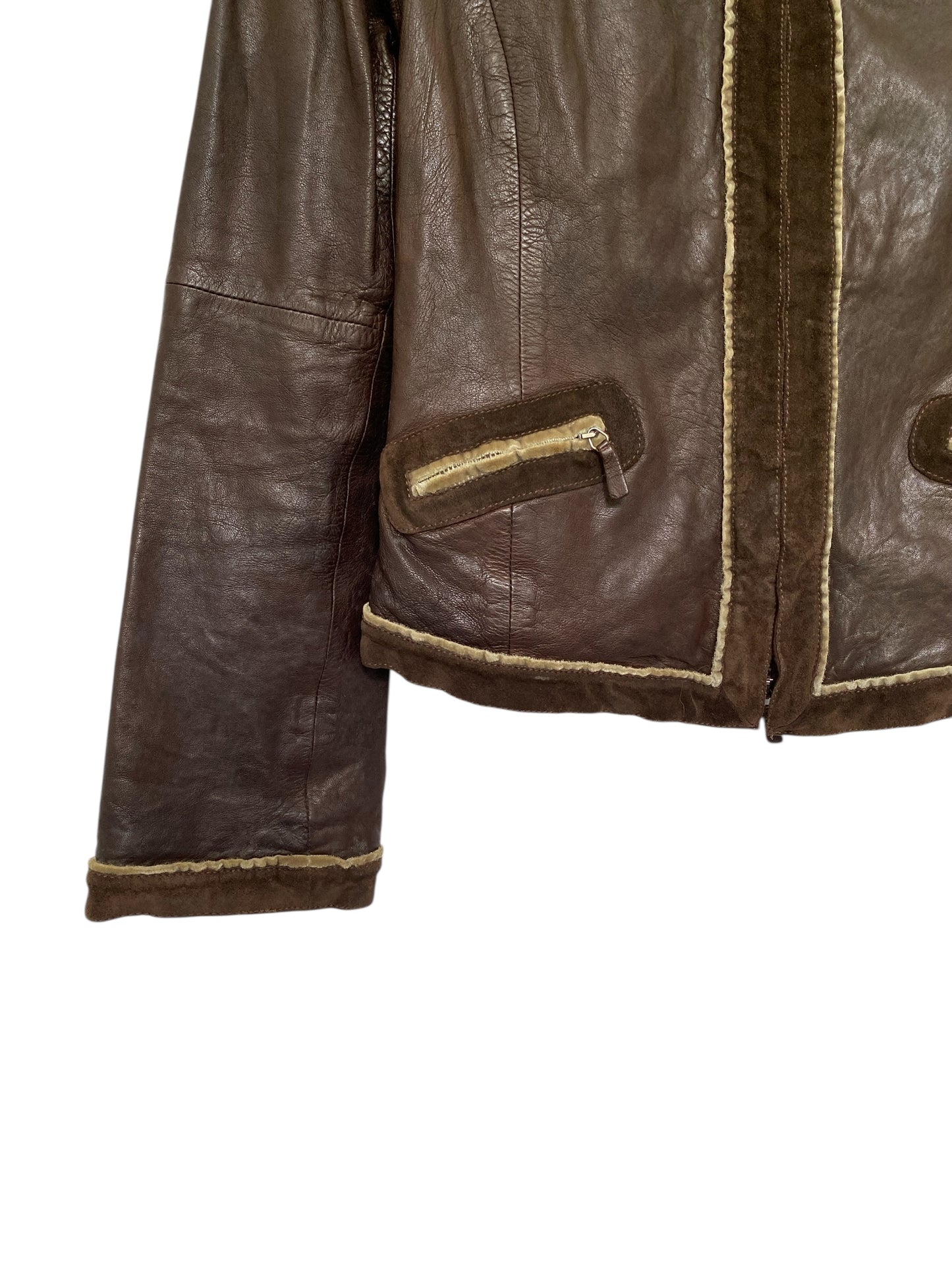 EMPORIO ARMANI Brown Leather Zip Up Jacket 40IT