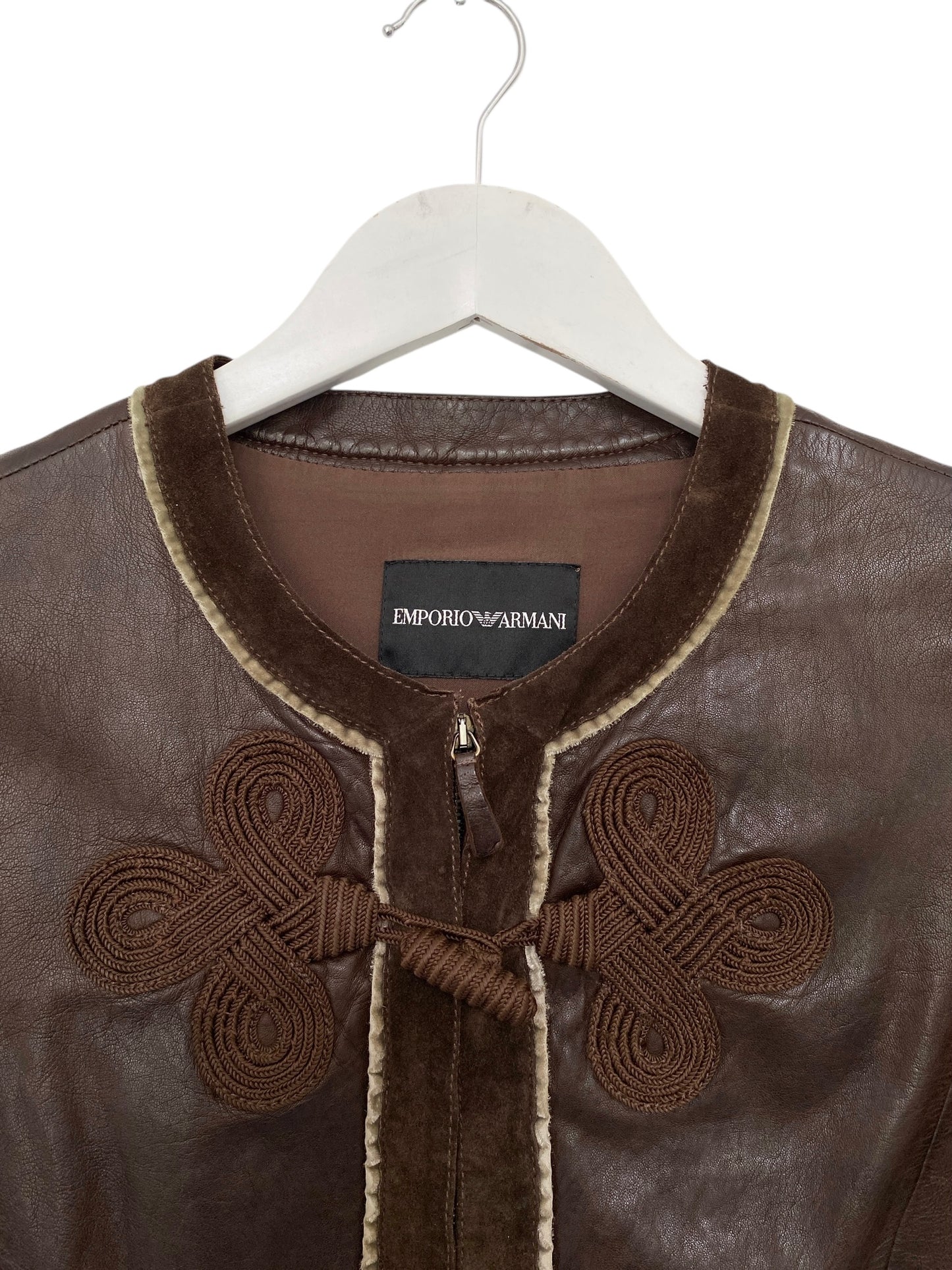 EMPORIO ARMANI Brown Leather Zip Up Jacket 40IT