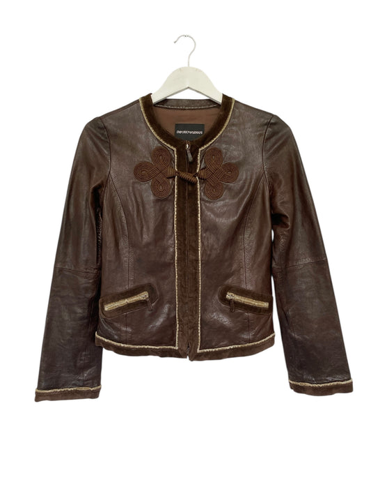 EMPORIO ARMANI Brown Leather Zip Up Jacket 40IT